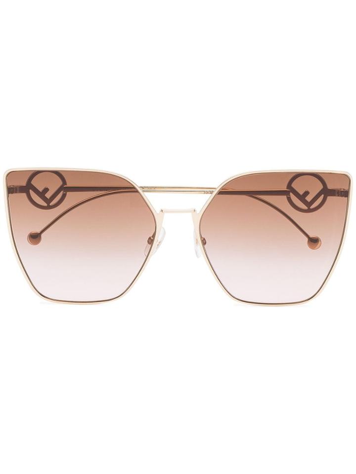 Fendi Eyewear Gold Tone Oversized Square Logo Arm Sunglasses - Pink