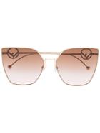 Fendi Eyewear Gold Tone Oversized Square Logo Arm Sunglasses - Pink