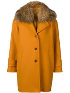 Twin-set Fur Collar Single-breasted Coat - Yellow & Orange