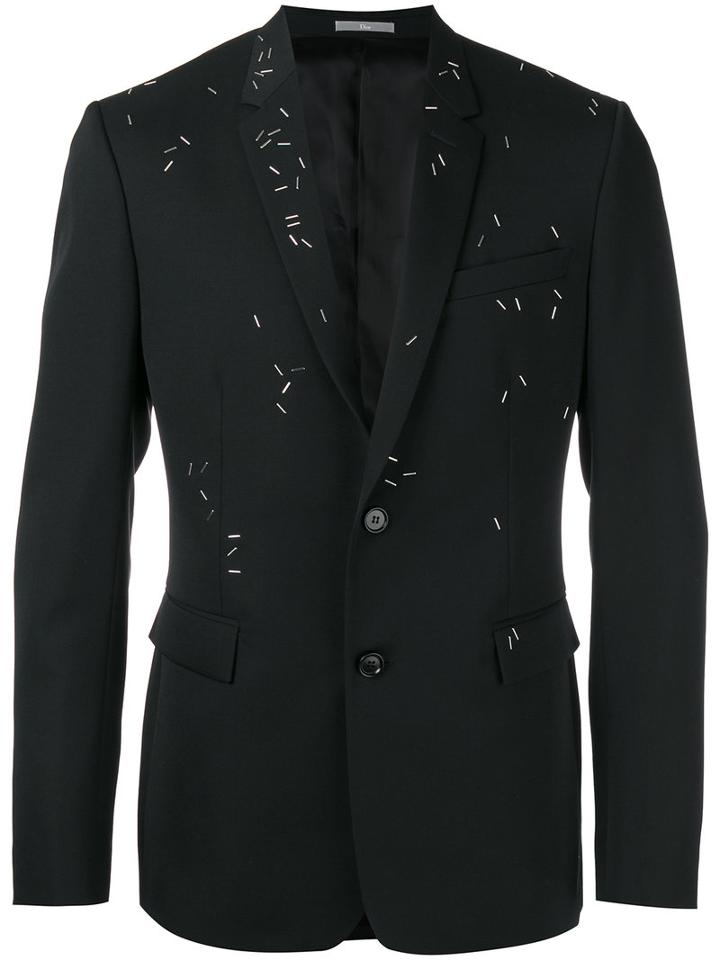 Dior Homme Embellished Blazer, Men's, Size: 46, Black, Wool/cupro/metal/polyurethane