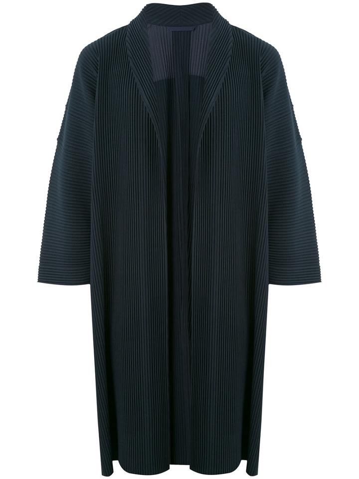 Homme Plissé Issey Miyake - Ribbed Midi Coat - Men - Polyester - M, Blue, Polyester