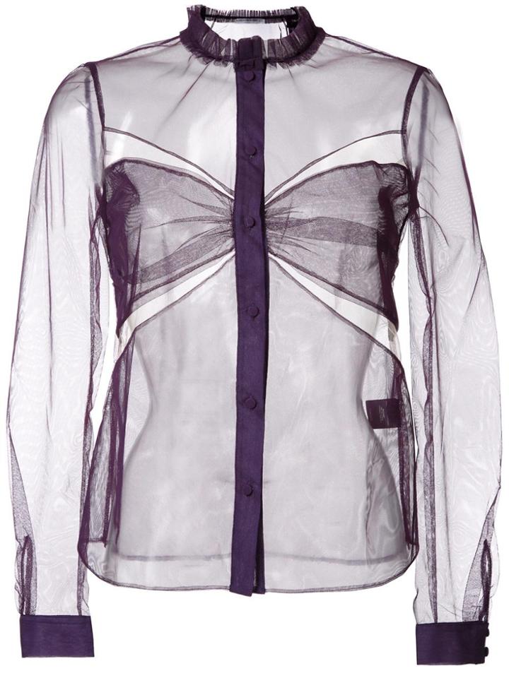 Mary Katrantzou Cut-off Detailing Sheer Shirt - Pink & Purple