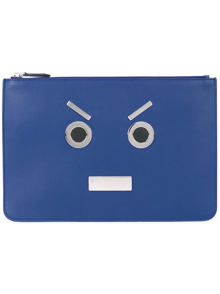 Fendi - Embellished Pouch - Men - Leather/metal (other) - One Size, Blue, Leather/metal (other)
