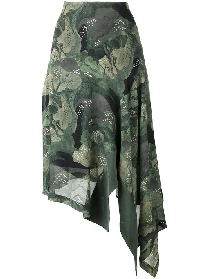 Antonio Marras Trees Print Asymmetric Skirt, Women's, Size: 42, Green, Polyester/acetate/viscose/cupro