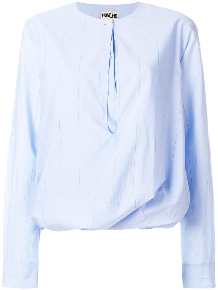 Hache Striped Slit Front Blouse - Blue