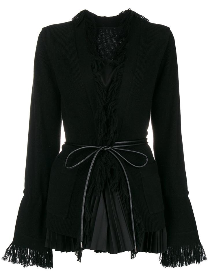 Sacai Belted Fringed Cardigan - Black