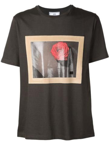 Ami Alexandre Mattiussi Framed Rose Crew Neck T-shirt, Men's, Size: Xl, Brown, Cotton