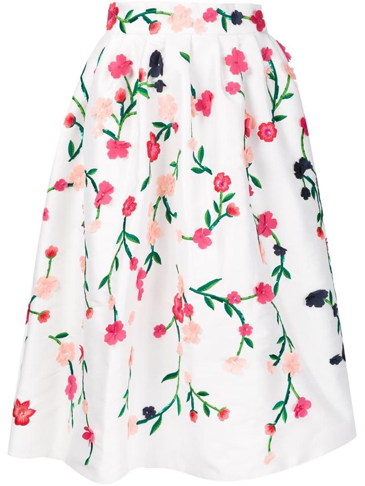 Monique Lhuillier Embroidered Floral Skirt