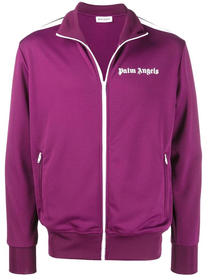 Palm Angels Printed Logo Zipped Cardigan - Purple