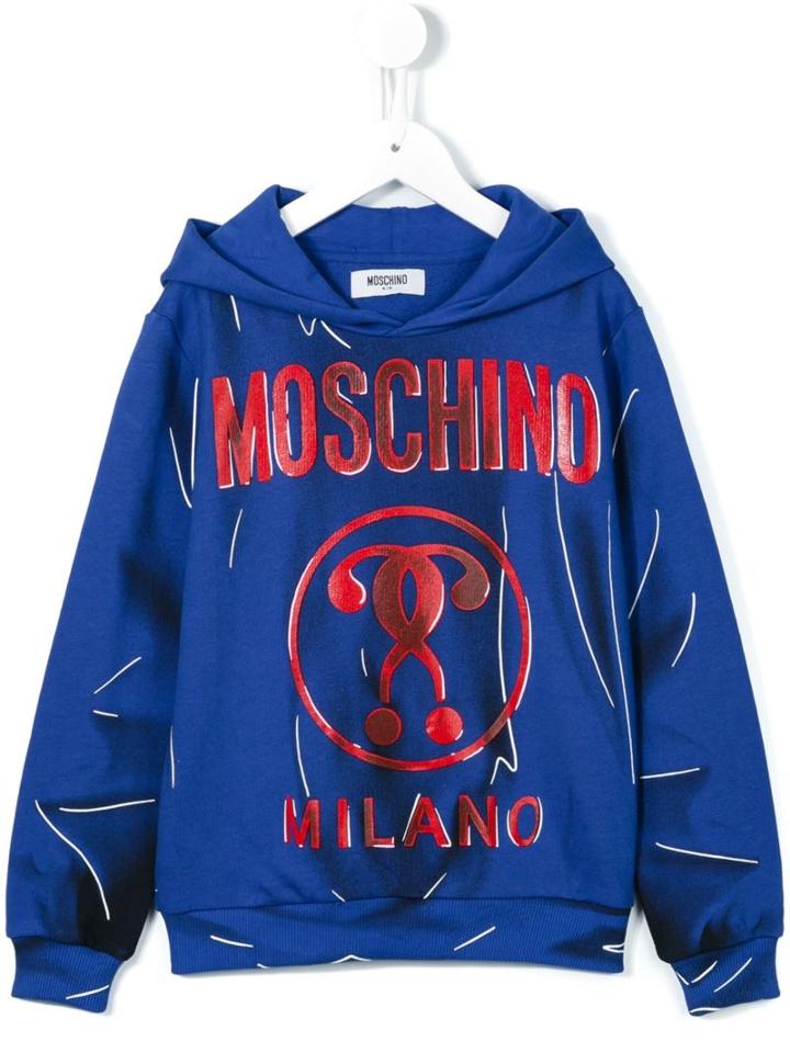 Moschino Kids Double Question Mark Logo Hoodie, Boy's, Size: 8 Yrs, Blue