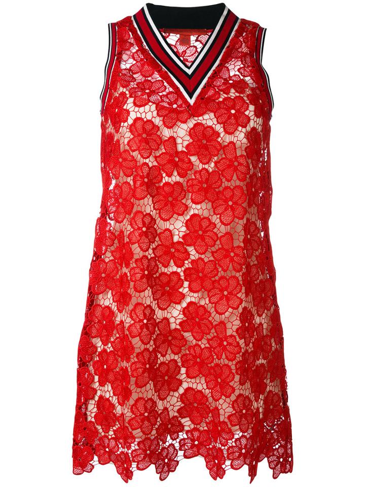 Hilfiger Collection - V-neck Lace Dress - Women - Cotton/polyester - 6, Red, Cotton/polyester