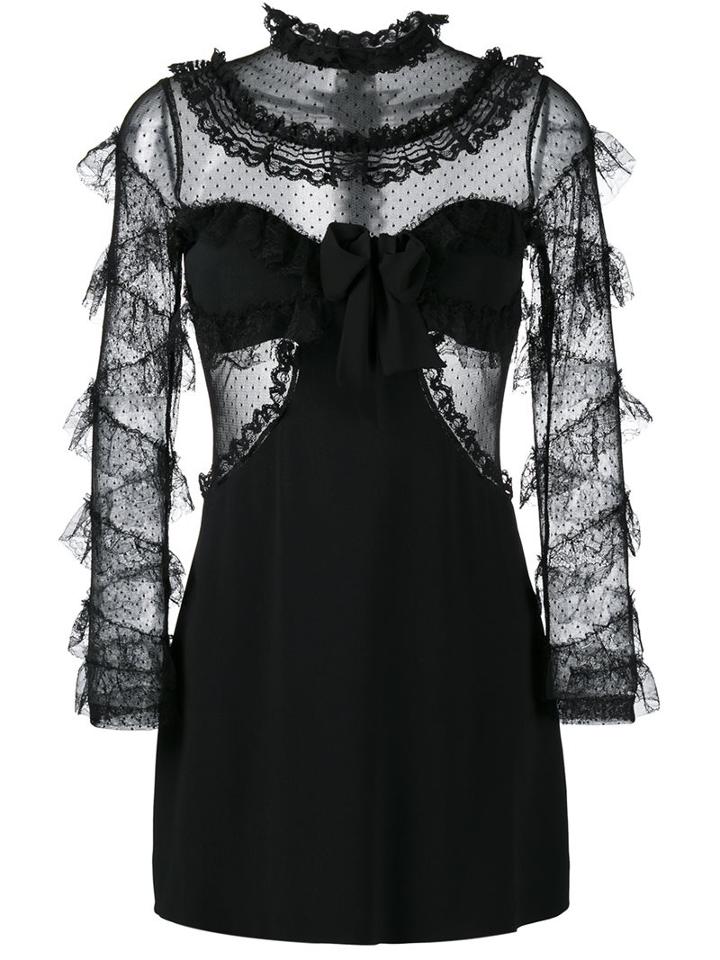 Alessandra Rich Embroidered Tulle Bandeau Dress, Women's, Size: 42, Black, Viscose/acetate/spandex/elastane/polyamide