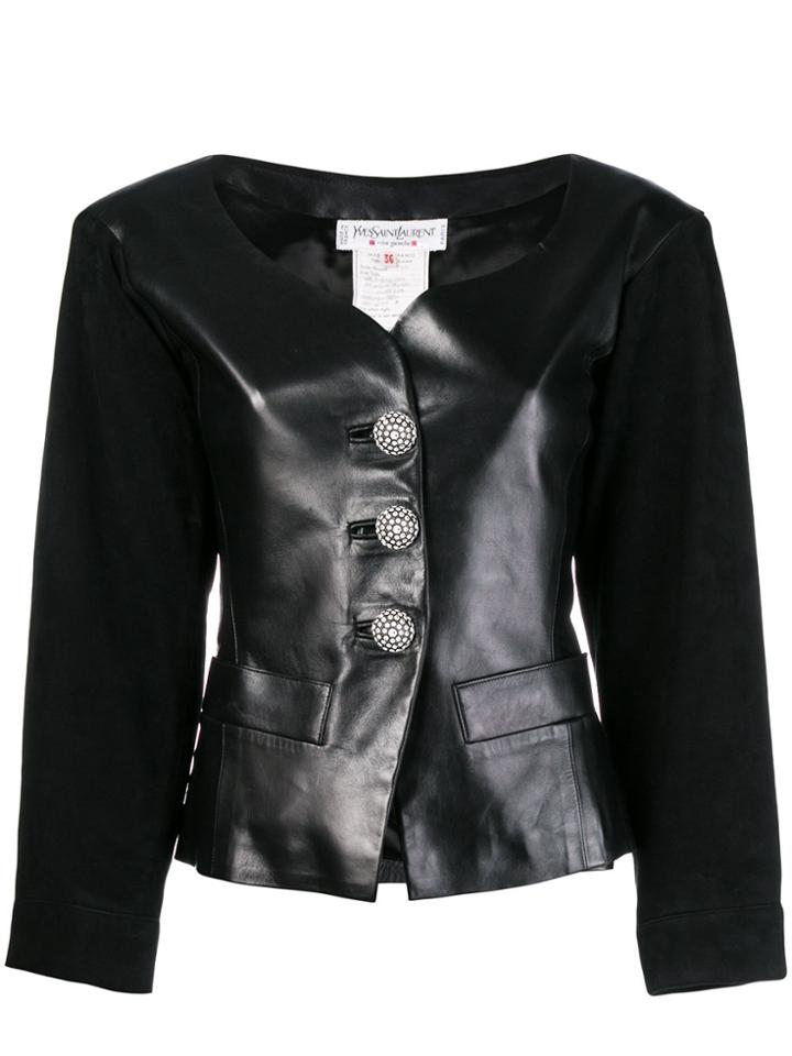 Yves Saint Laurent Vintage Crystal Button Fitted Jacket - Black