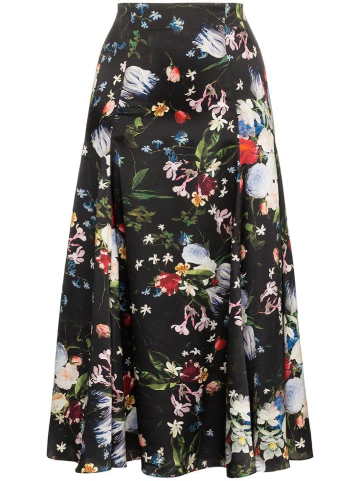 Erdem Vesper Floral Print Midi Skirt - Black