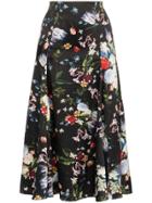 Erdem Vesper Floral Print Midi Skirt - Black