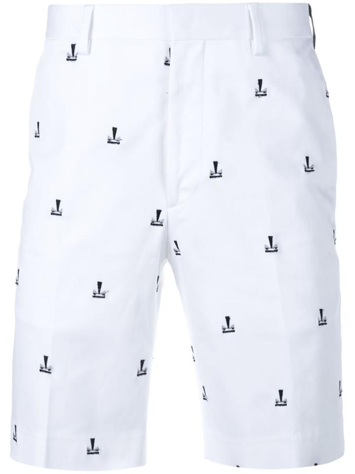 Fendi Monster Print Shorts, Men's, Size: 52, White, Cotton/polyester