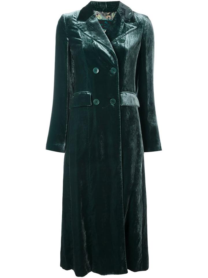 Etro Double-breasted Crushed Coat, Women's, Size: 40, Green, Viscose/cupro