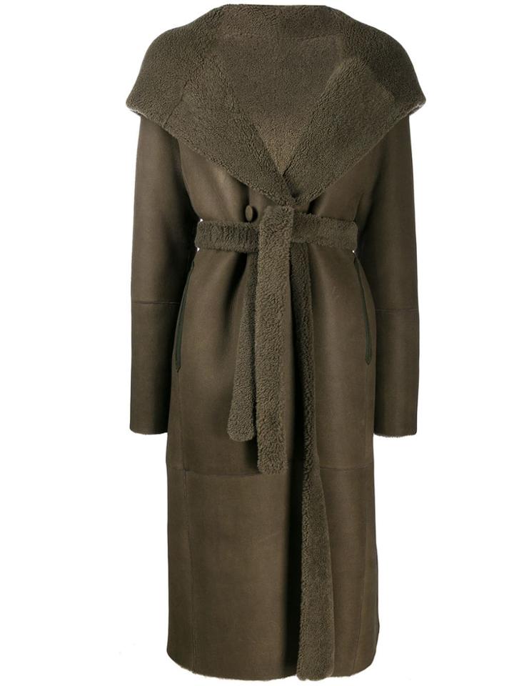 Liska Fur-trimmed Hooded Trench Coat - Green