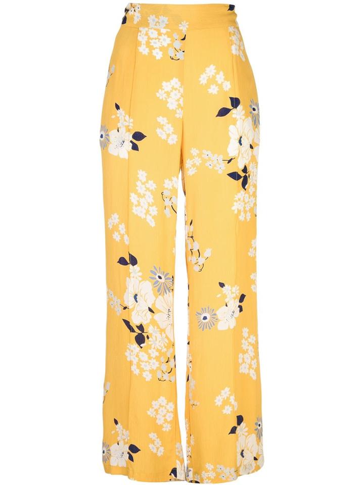 Sea Floral Print Wide Leg Trousers - Yellow