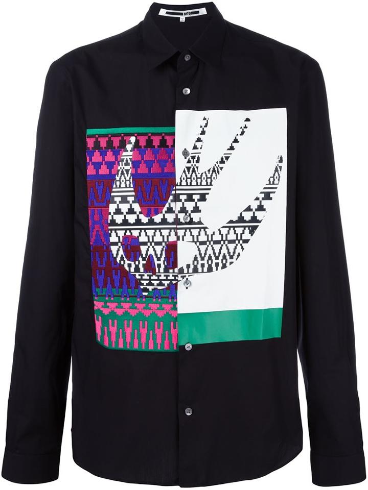 Mcq Alexander Mcqueen Swallow Appliqué Shirt, Men's, Size: 48, Black, Cotton