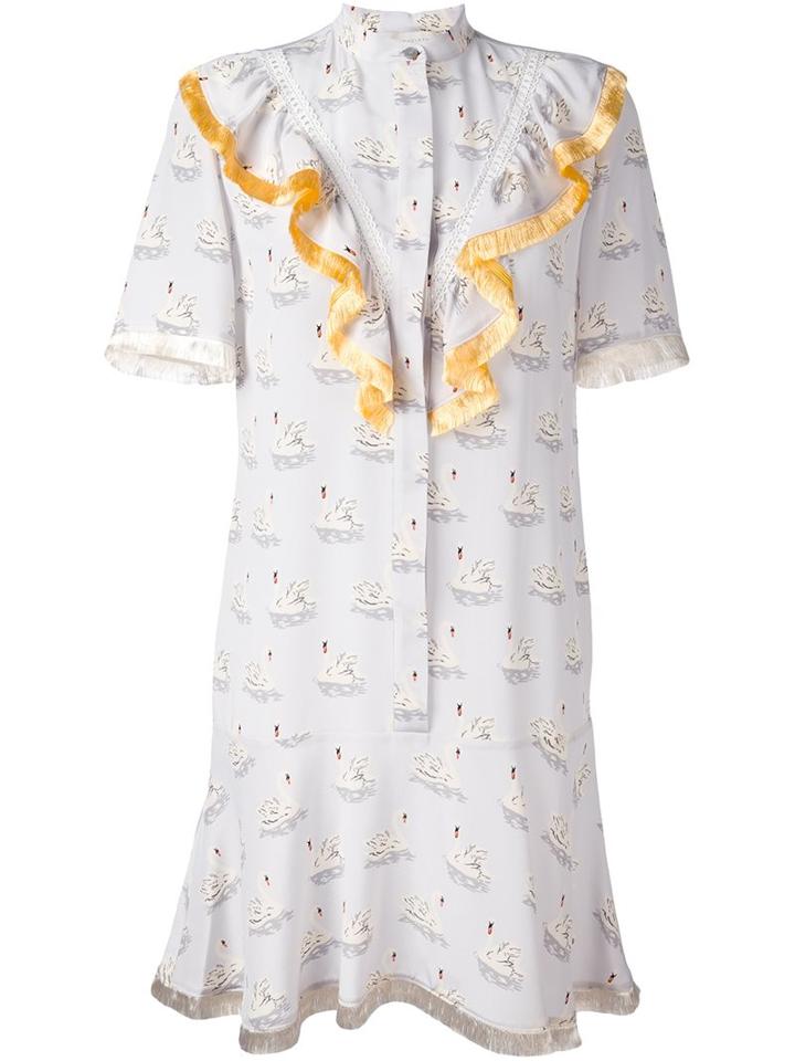 Stella Mccartney Swan Print Flounce Dress, Women's, Size: 42, Grey, Silk
