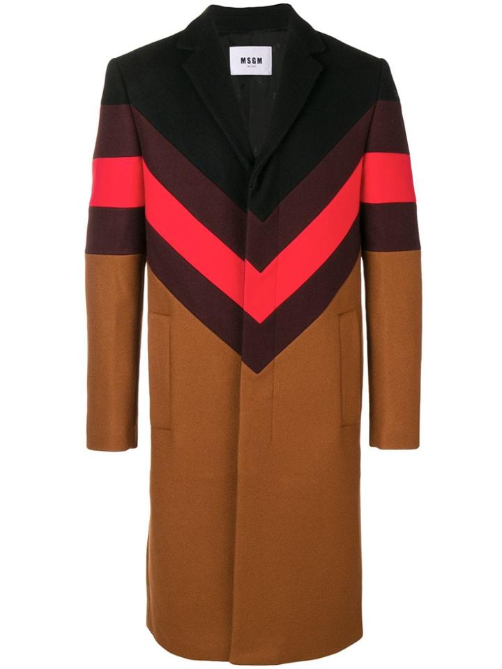 Msgm Chevron Coat - Brown