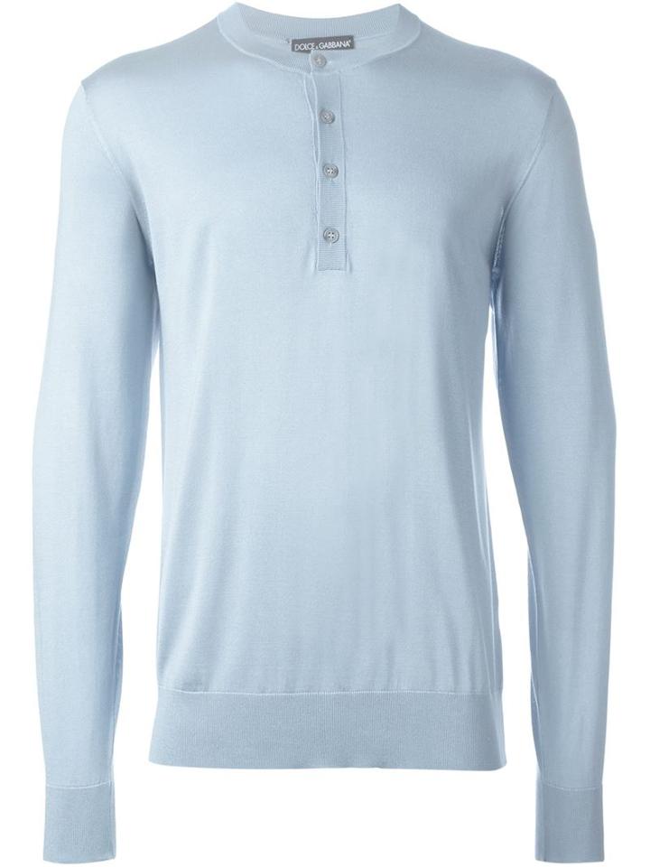 Dolce & Gabbana Henley Jumper, Men's, Size: 52, Blue, Silk