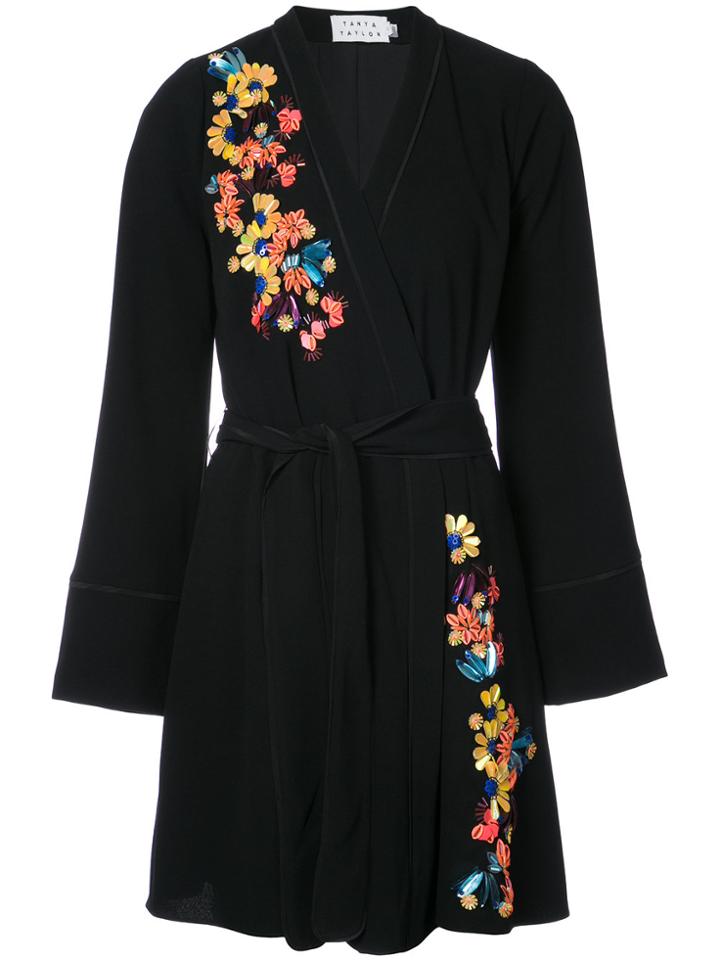 Tanya Taylor Embroidered Flower Robe Dress - Black