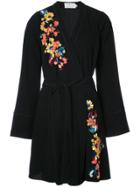 Tanya Taylor Embroidered Flower Robe Dress - Black
