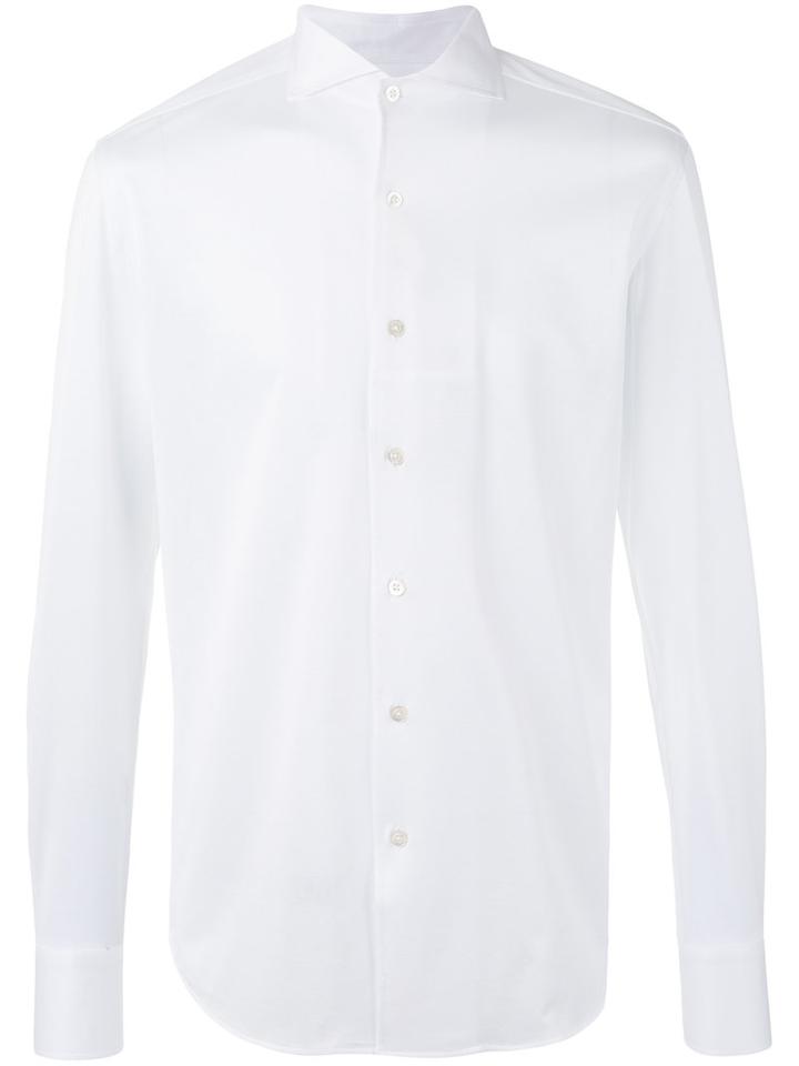 Canali Plain Shirt, Men's, Size: Large, White, Cotton