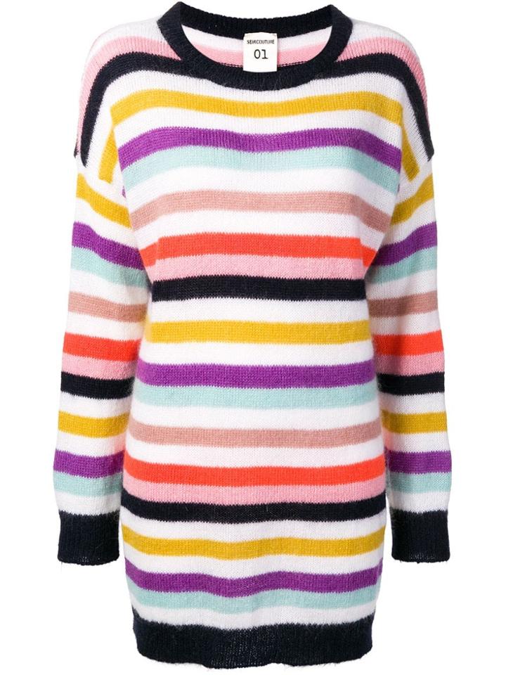 Semicouture Oversized Striped Jumper - White