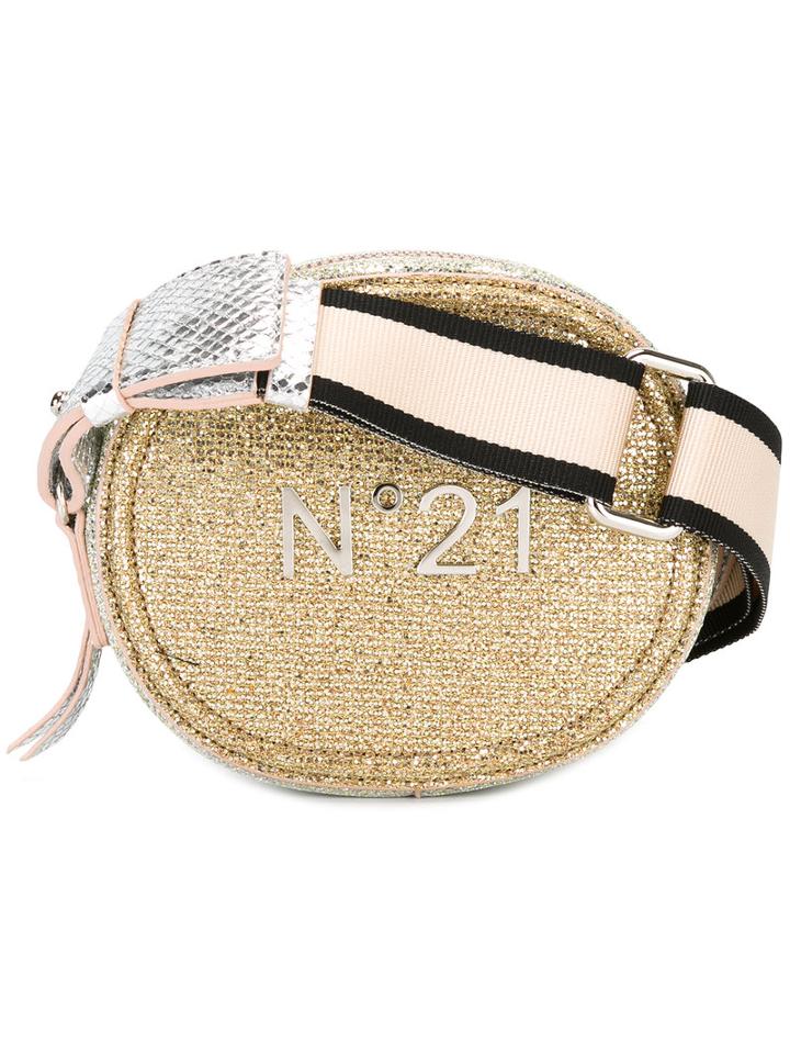 No21 Logo Plaque Shoulder Bag, Women's, Grey, Leather/lurex/polyamide