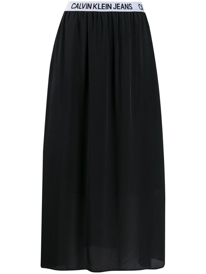 Calvin Klein Jeans Logo Stripe Flared Skirt - Black