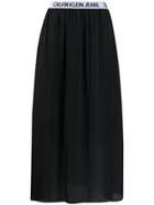 Calvin Klein Jeans Logo Stripe Flared Skirt - Black
