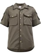 Moncler Gamme Bleu Grosgrain Trim Flap Pocket Shirt, Men's, Size: 4, Green, Cotton