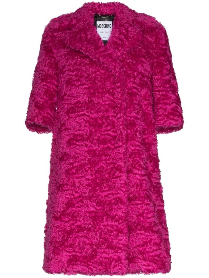 Moschino Mid-sleeve Faux-fur Mohair Blend Coat - Pink