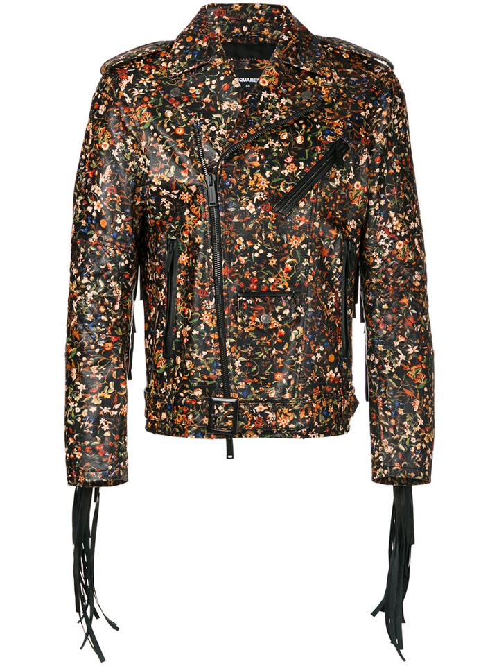 Dsquared2 - Micro Floral Moto Jacket - Men - Cotton/calf Leather/polyester - 50, Pink, Cotton/calf Leather/polyester