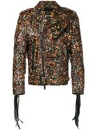 Dsquared2 - Micro Floral Moto Jacket - Men - Cotton/calf Leather/polyester - 50, Pink, Cotton/calf Leather/polyester