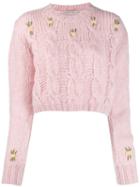 Alessandra Rich Cropped Cable Knit Jumper - Pink