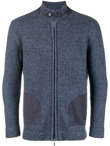 Doriani Cashmere Knitted High Neck Cardigan - Blue