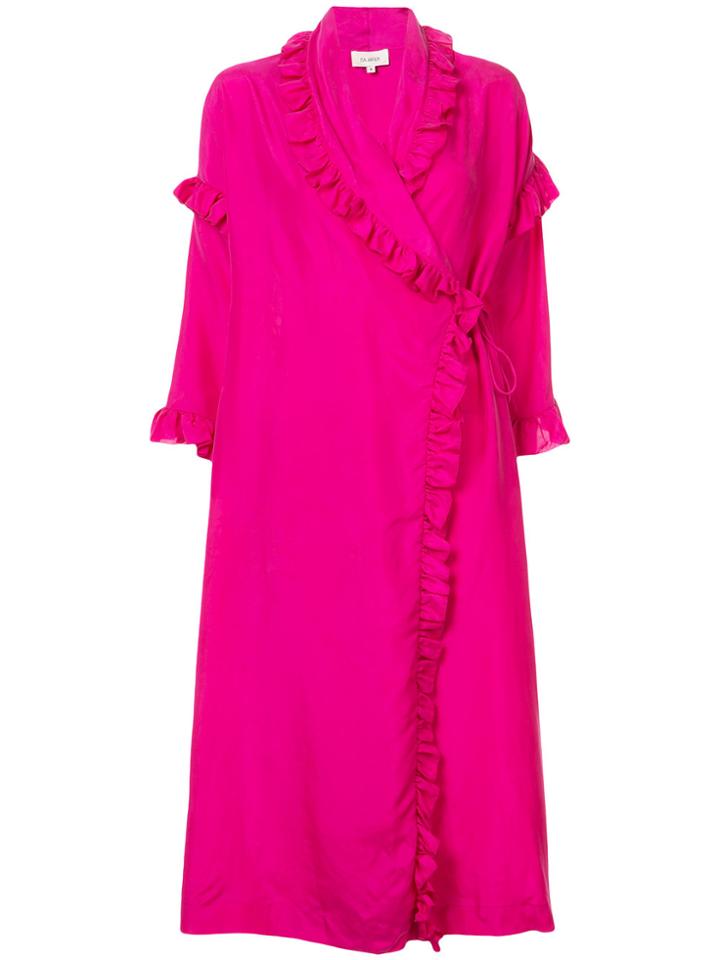 Isa Arfen Frill Trim Wrap Midi Dress - Pink & Purple