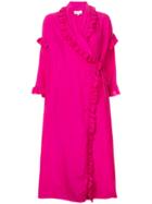 Isa Arfen Frill Trim Wrap Midi Dress - Pink & Purple