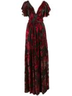 Marchesa Notte Floral Print V-neck Gown - Red