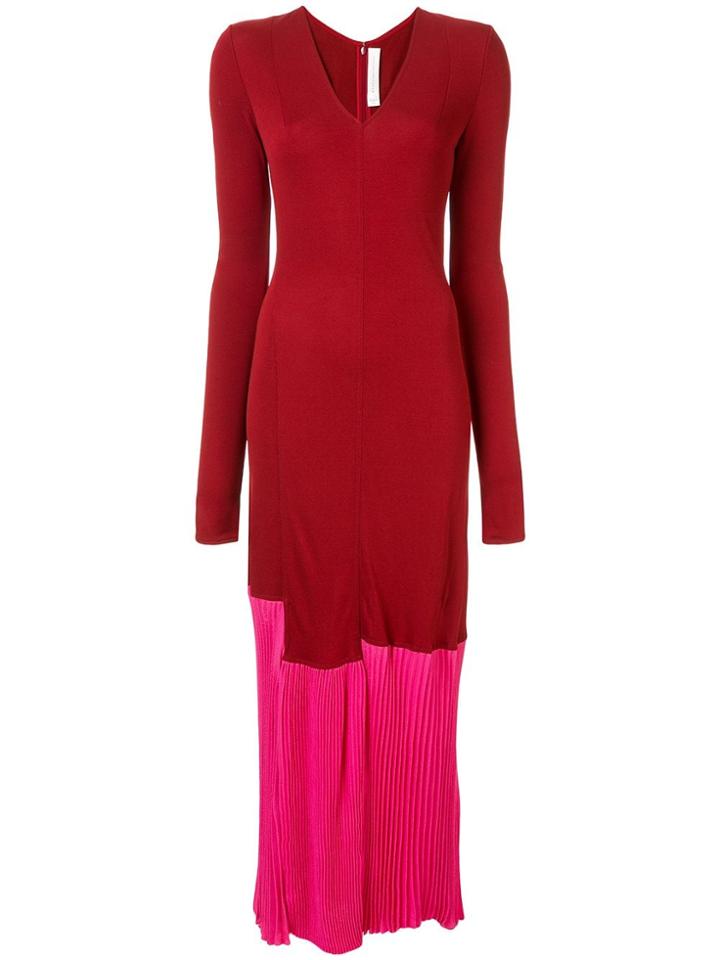 Victoria Beckham Long Sleeve Colour Block Dress - Red