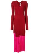 Victoria Beckham Long Sleeve Colour Block Dress - Red