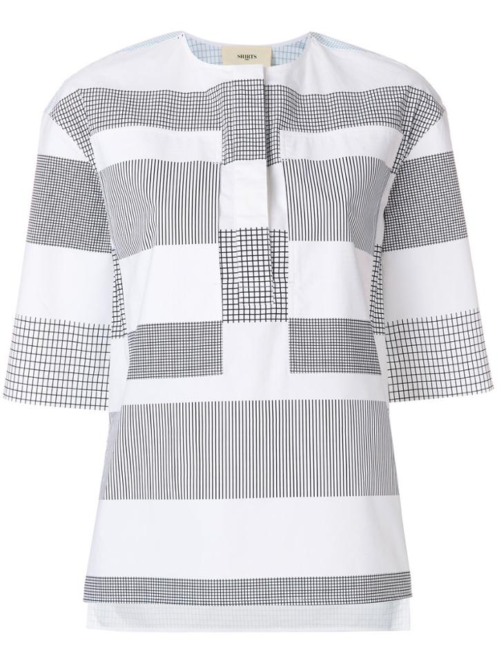 Ports 1961 Check And Stripe Detail Blouse - White