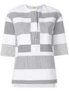 Ports 1961 Check And Stripe Detail Blouse - White