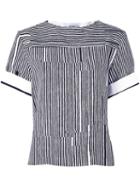 Carven Striped High Neck Blouse, Women's, Size: 40, Black, Polyester/cotton