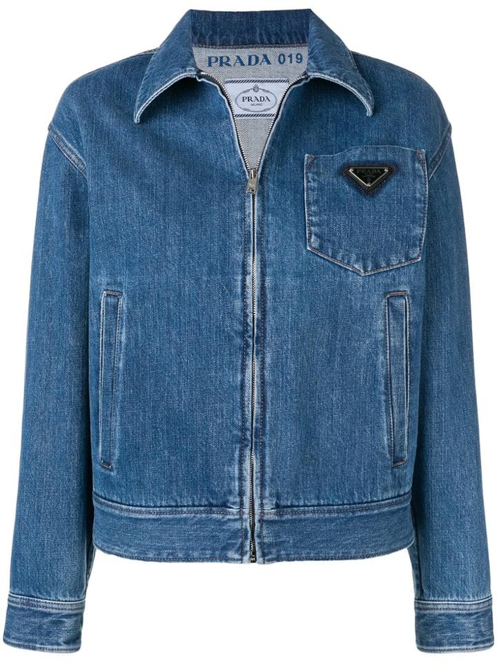 Prada Triangle Logo Denim Jacket - Blue