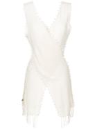 Caravana Cross Wrap Top Dress With Fringe - White